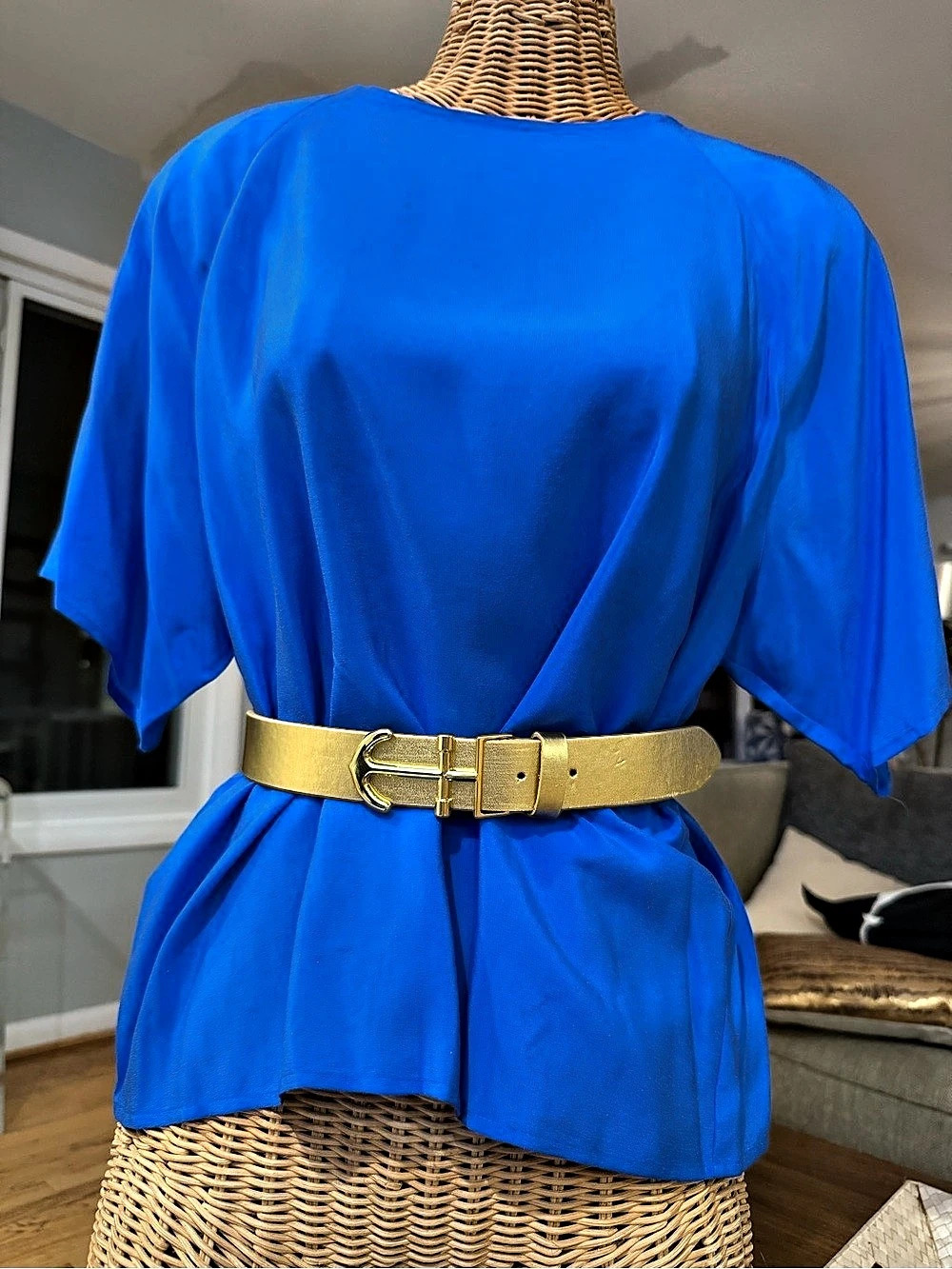 Eliza B. Leather Man Ltd Metallic Gold Leather Anchor Belt Nautical Coastal XS
